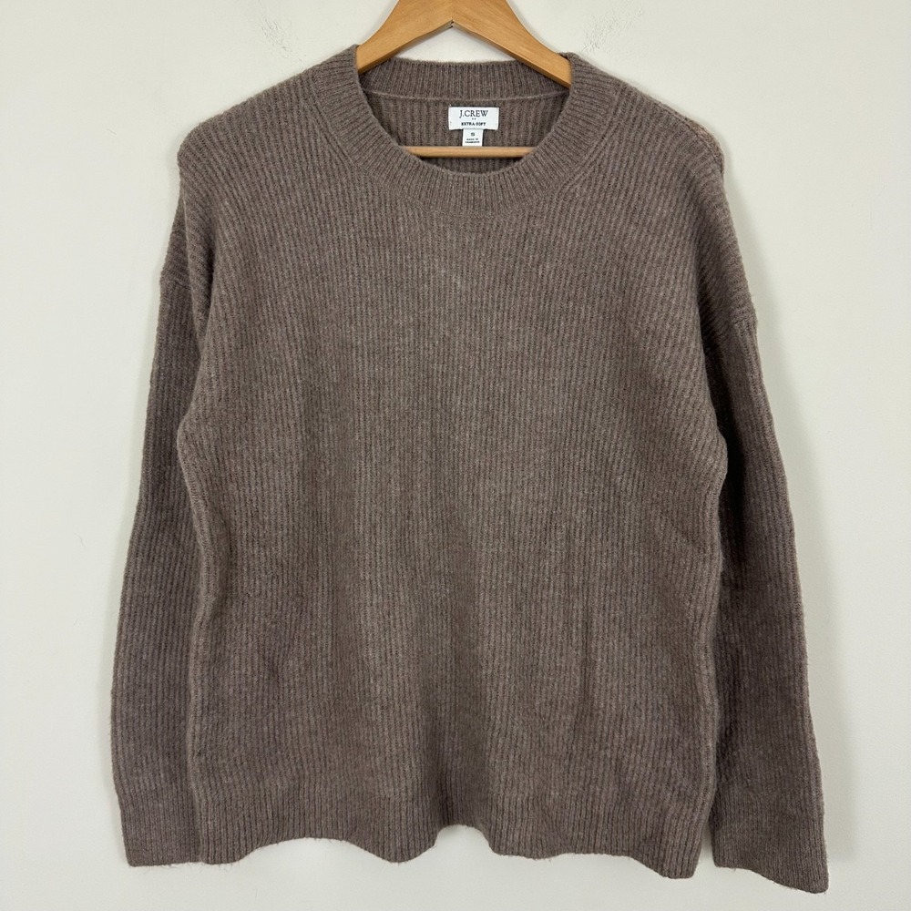 J.Crew Extra Soft Oversized Sweater Brown Rib Knit Crew Neck Women’s Small